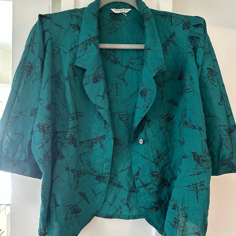 Vintage Green Top with Abstract Print